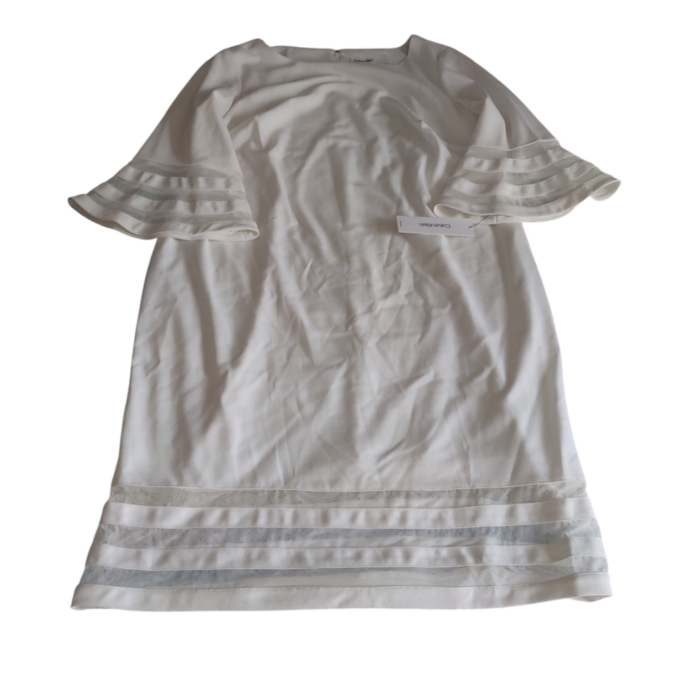 Calvin Klein Bell Sleeve Mesh Dress Womens Size 20W White